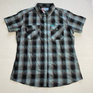 Dixxon Flannel Co Morning Fog Short Sleeve Plaid Snap Up Shirt Large